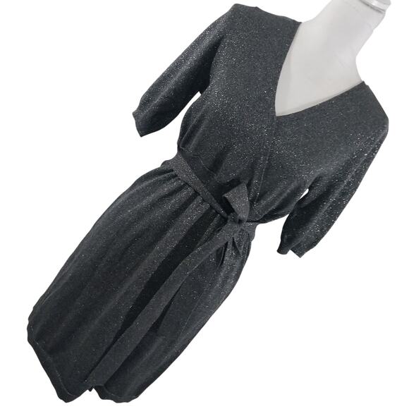 NWOT! LIZ CLAIBORNE! GORGEOUS CHARCOAL GRAY & SILVER METALLIC BELTED DRESS! SZ M - Picture 11 of 11